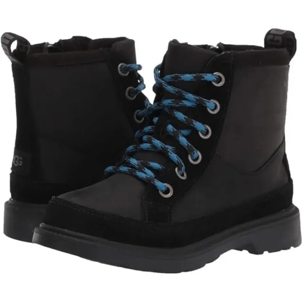 UGG Kids Black Lace-Up Rain & Snow Boots with Blue Accents